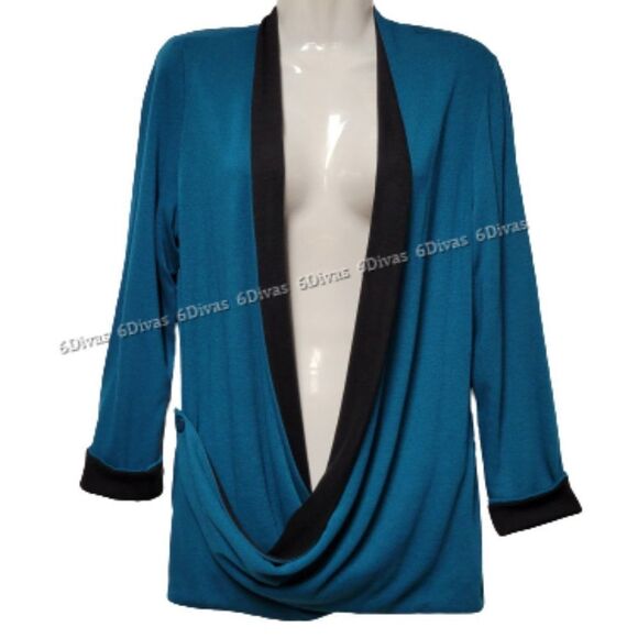 Reversible Blue Black Cardigan Jacket Top Fall Top Coat Size 36 - NEW - Picture 3 of 10